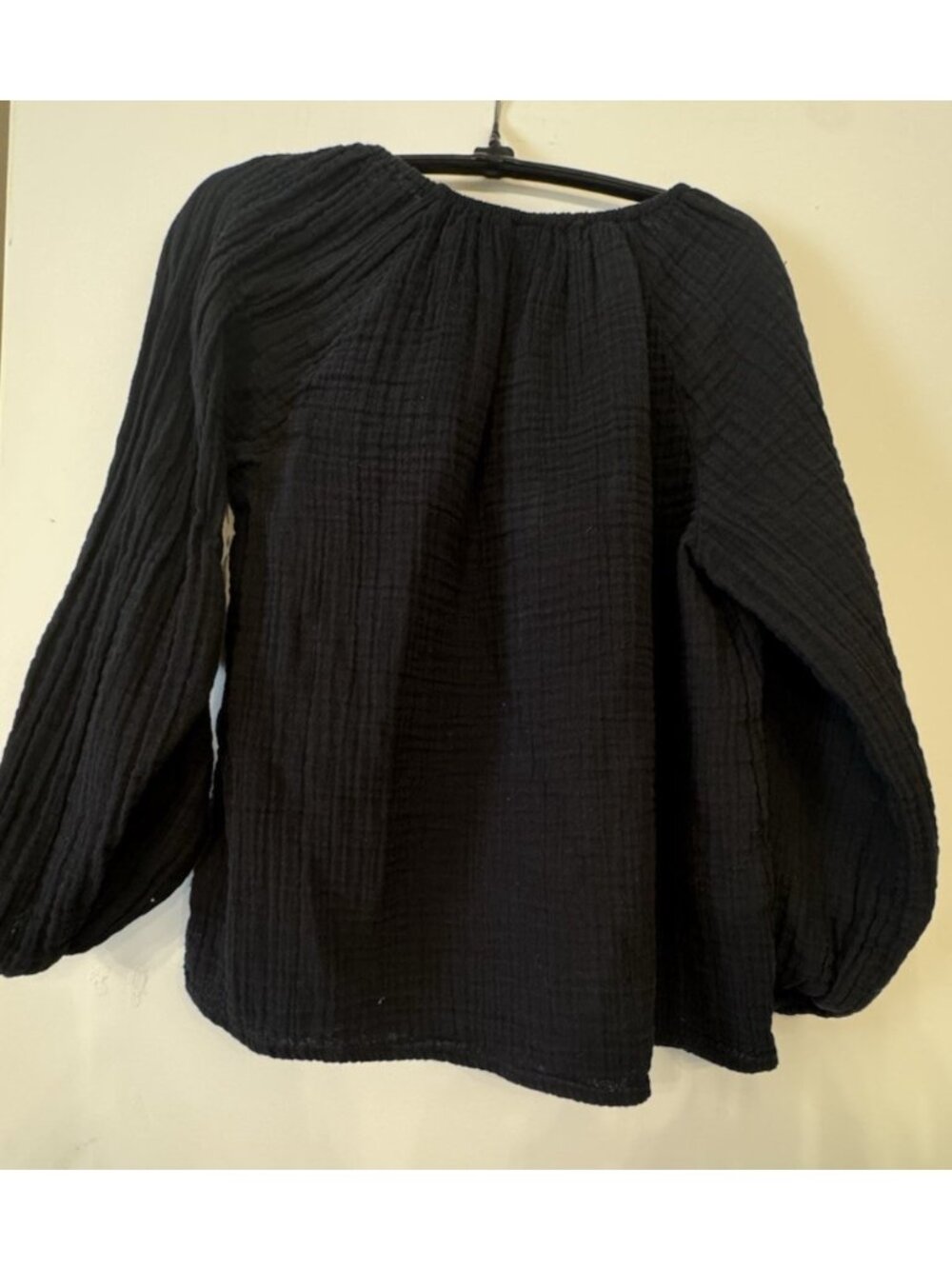 Old Navy Women Long Balloon Sleeve XS Black Gauze Henley Shirt Top - Picture 2 of 11